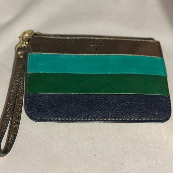 Fossil Handbags - Fossil Leather Color Block Metallic Blue Green Gold Wristlet